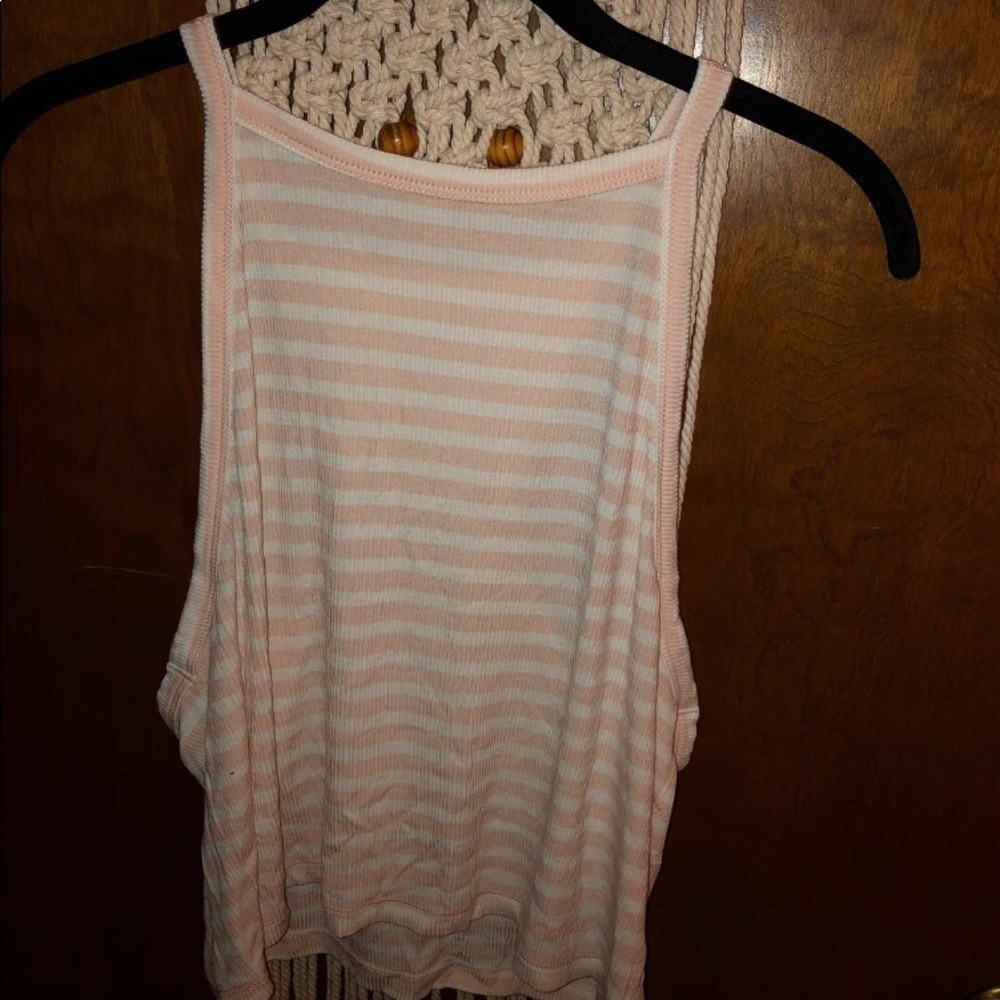 Aerie pink and white stripped halter crop top